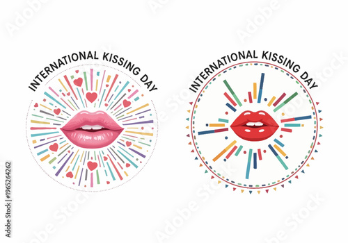 International kissing day colorful illustration with lips and hearts