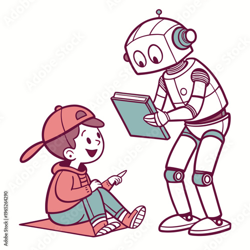 Robot Reading to Boy: Future Literacy Concept