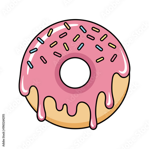 Pink frosted donut with sprinkles sweet.