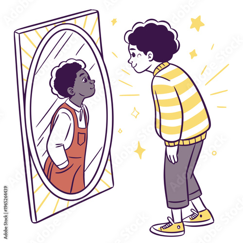 Reflection of Self: Boy Looking in Mirror