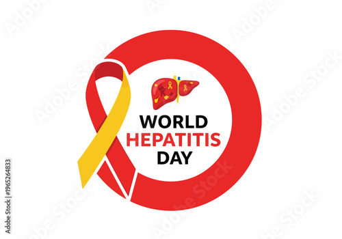 World hepatitis day awareness with red and yellow ribbon