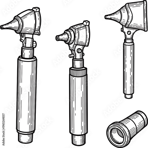 Otoscope Ear Examination Medical Tool Hand Drawn Line Art
