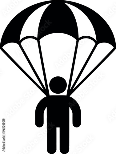 Person descending with a parachute in mid-air