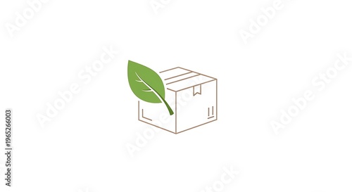 Eco friendly packaging with a green leaf on a white box