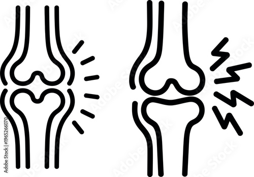 Comparison of healthy and injured knee joints with visual indicators of pain and damage