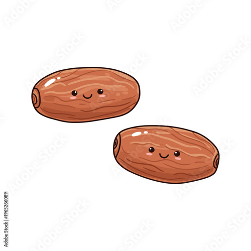 Two cute smiling brown beans cartoon.