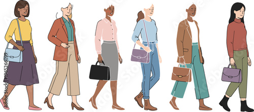 Diverse collection of men in casual summer fashion including polo shirts, t-shirts, and cargo shorts flat vector character set