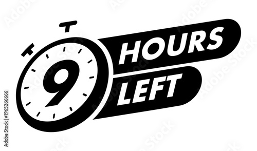 Timer 9 hours left with watch icon for promotion, promo offer, sale, social media post