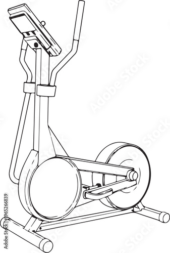 Elliptical trainer Cardio Fitness Gym Hand-drawn Sketch Drawing Vector Illustration, Line Linear Symbol Black and White Engraving, Isolated