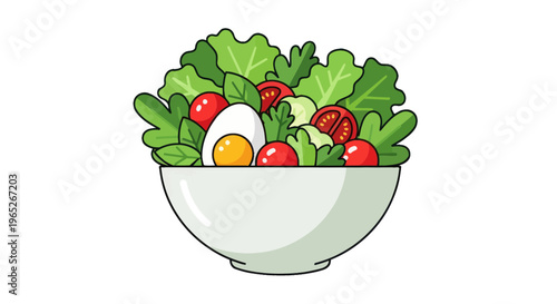 Fresh Garden Salad with Boiled Egg in White Bowl, Healthy Meal