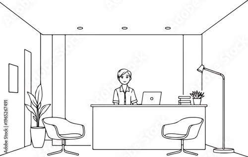 Reception Hand-drawn Sketch Drawing Vector Illustration, Line Linear Symbol Black and White Engraving, Isolated