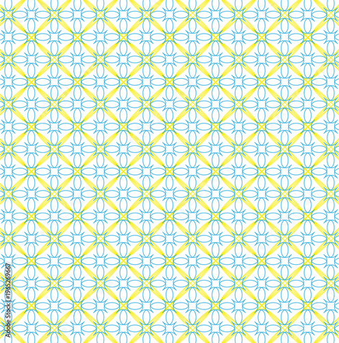 seamless pattern with yellow flowers  A colorful geometric pattern with yellow and blue shapes