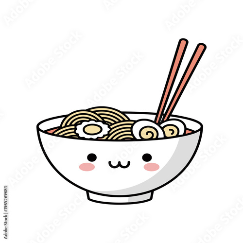 Cartoon noodle bowl with chopsticks.