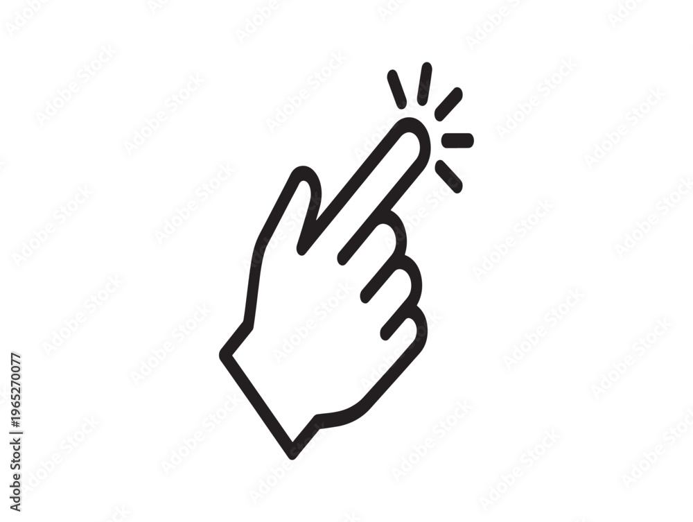 Obraz premium Hand Click, Pointer Icon, Black Line Illustration, Web Button Symbol isolated on White Background