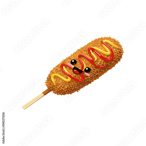 Corn dog on a stick food.