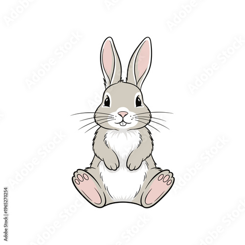 Cute Cartoon Rabbit Sitting Down.
