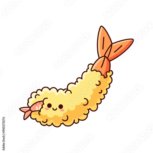 Cute cartoon tempura shrimp food.