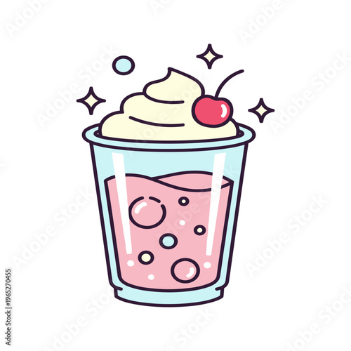 Pink ice cream sundae with whipped cream.