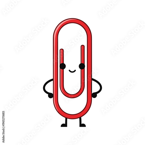 Smiling Red Paper Clip Character.