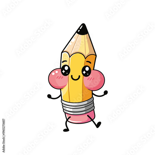 Smiling Pencil Cartoon Character Walking.