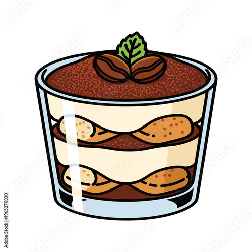 Tiramisu dessert in a glass cup.