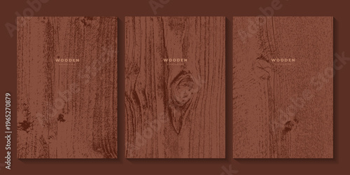Set of red brown wooden textures. Stamp of tree trunk in section. Eco concept background with wood texture. Banner with tree pattern. Templates with wooden concentric circles. Walnut wood