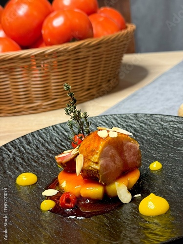 Pan Seared Duck Breast with Caramelized Pineapple, Fine Dining Restaurant Plating