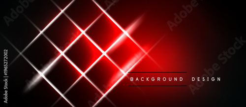 Abstract red lines intersect over black background. Bright white flares accentuate geometric pattern. Modern design element.