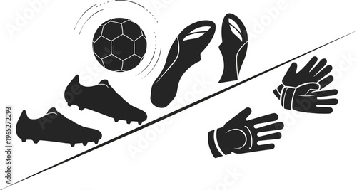 Soccer gear icons with ball cleats gloves shin guards dynamic layout 