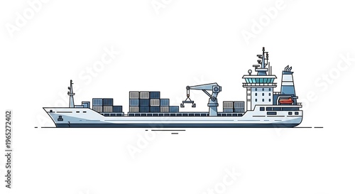 A large cargo ship with containers on deck and cranes for loading and unloading