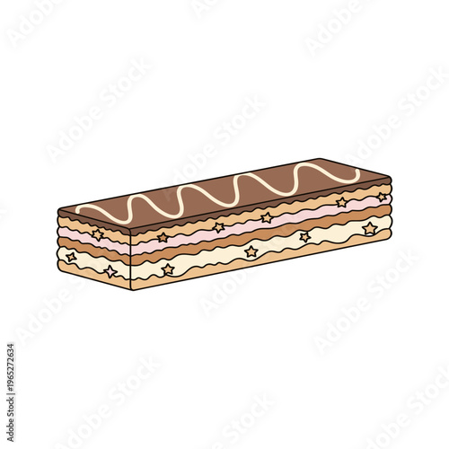 A layered chocolate cake slice dessert.