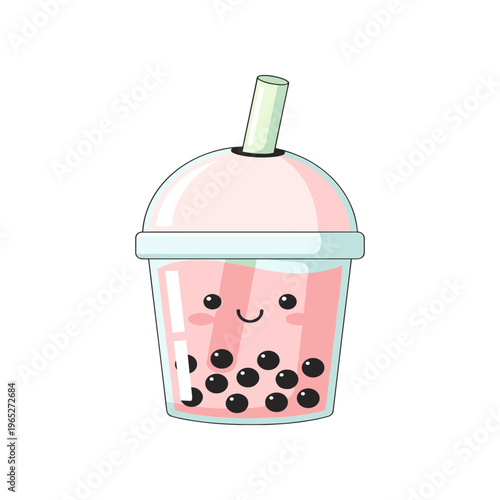 Cartoon boba tea with smiling face 1.