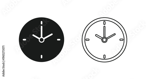 Two clock icons one solid black one outlined showing approximately 9 10