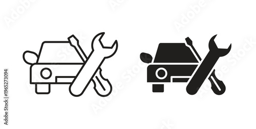 Car repair icon line style collection. Simple black solid icons