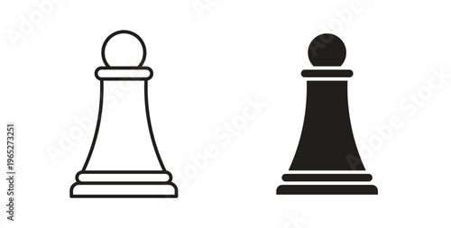 Chess pawn icon line style collection. Simple black solid icons