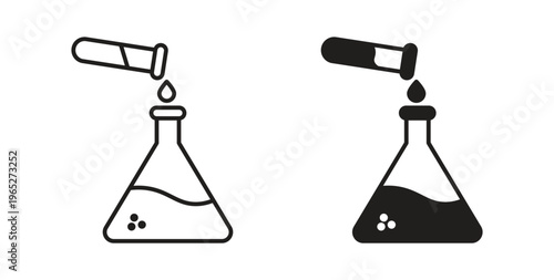 Chemical test icon line style collection. Simple black solid icons