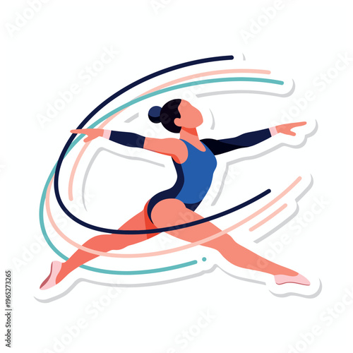 Woman performing rhythmic gymnastics with ribbon.