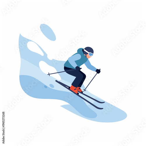 Skier in motion on snowy slope.