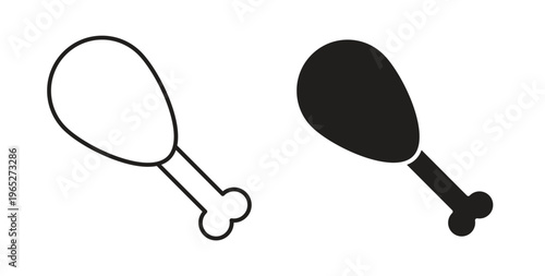 Chicken leg icon line style collection. Simple black solid icons