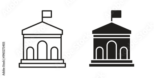 City hall building icon line style collection. Simple black solid icons
