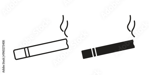 Cigarette icon line style collection. Simple black solid icons