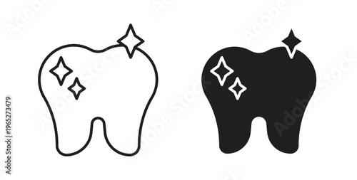 clean tooth icon line style collection. Simple black solid icons