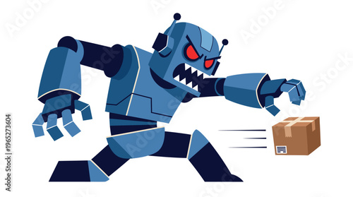 A cartoon robot throwing a package.