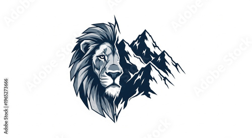 A powerful vector illustration merging a majestic lion's head with a rugged mountain range. This creative design symbolizes strength, leadership, and the untamed spirit of nature. Perfect for logo.