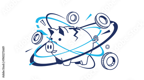 Tableau sur toile Pig character riding skateboard with motion lines.
