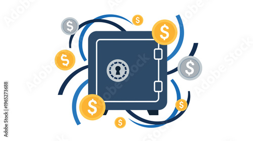 Secure safe with money and dollars.