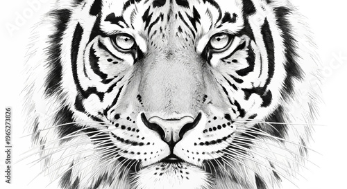 Detailed Black and White Tiger Face Portrait with Striking Eyes