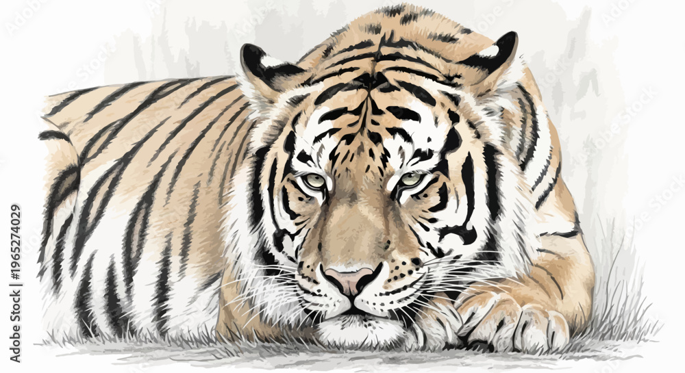 Obraz premium Majestic Tiger Resting, Featuring Striking Black Stripes and Intense Gaze