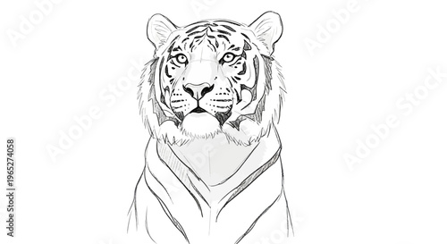 Detailed Black and White Sketch of a Majestic Tiger's Head