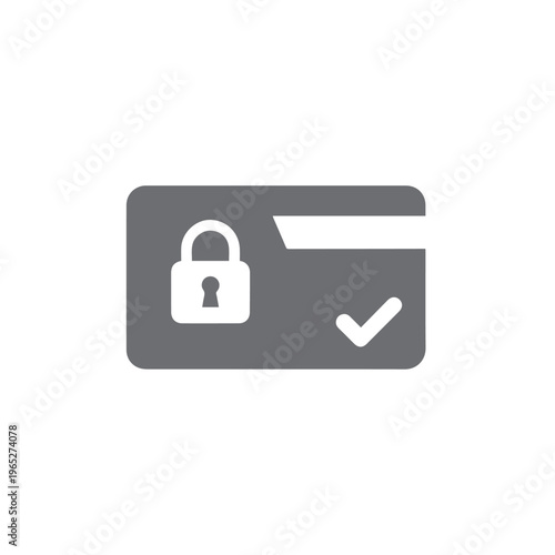 Dark gray simple graphic displays a rectangular plastic card with security features indicating protection.